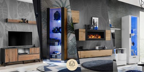 Pan Igiełka Szafka RTV Blue LED Połysk Mat Czarny Biały Dąb Wotan Loft na Arena.pl