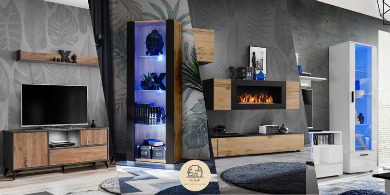 Pan Igiełka Szafka RTV Blue LED Połysk Mat Czarny Biały Dąb Wotan Loft zdjęcie 12