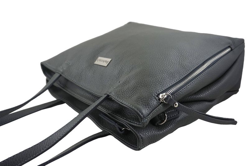 Torba skórzana A4 na ramię - Szara ciemna zdjęcie 4