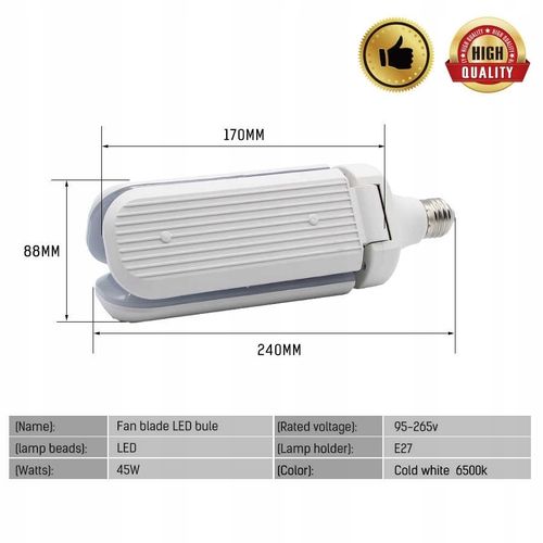 ŻARÓWKA LED 45W E27 SKŁADANA-REGULOWANA ZIMNA na Arena.pl