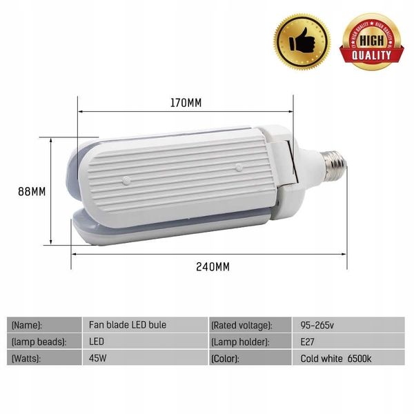 ŻARÓWKA LED 45W E27 SKŁADANA-REGULOWANA ZIMNA zdjęcie 9