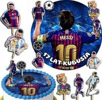ZESTAW OPŁATEK NA TORT 30CM + TOPPERY PAPIEROWE - MESSI IMIĘ 24CM 26CM