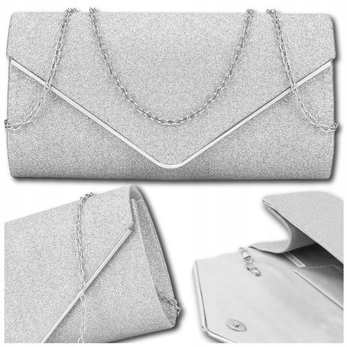 Srebrna Torebka Wieczorowa Kopertówka Wizytowa Błyszcząca Ślub Wesele bal na Arena.pl
