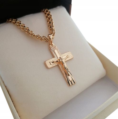 ZŁOTY ŁAŃCUSZEK BISMARK 50CM 5MM Z KRZYŻYKIEM STAL CHIRURGICZNA 18K PREZENT na Arena.pl