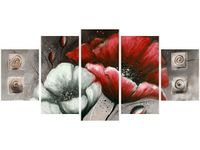 70CM 150CM OBRAZ 5 ELEM MALOWANE MAKI CZERWIENI BRĄZIE ŚCIENNY