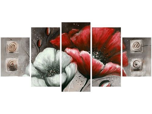 70CM 150CM OBRAZ 5 ELEM MALOWANE MAKI CZERWIENI BRĄZIE ŚCIENNY na Arena.pl