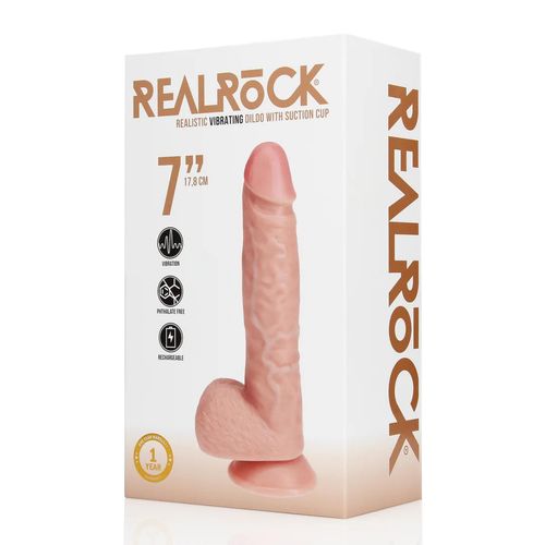 Vibrating Regular Straight Cock With Balls - 7" / 18 Cm - Flesh na Arena.pl