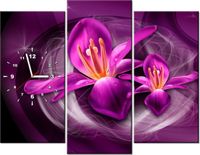 90CM 70 ZEGAR 3 ELEM RÓŻOWE KOSMICZNE KWIATY JAKUB BANAŚ SCIENNY DRUK