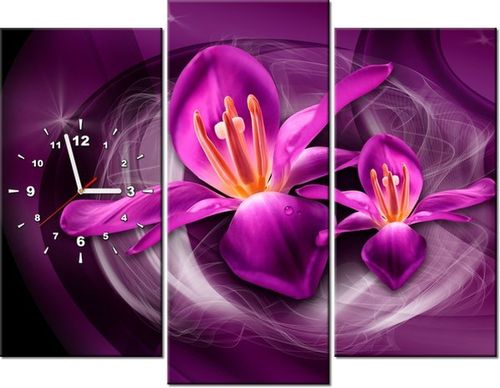 90CM 70 ZEGAR 3 ELEM RÓŻOWE KOSMICZNE KWIATY JAKUB BANAŚ SCIENNY DRUK na Arena.pl