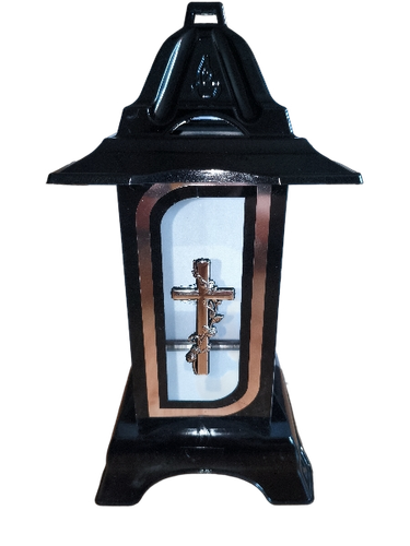 ZNICZ SZKLANY, KAPLICZKA CZARNA Z SREBRNĄ APLIKACJĄ I KRZYŻEM 33 CM na Arena.pl