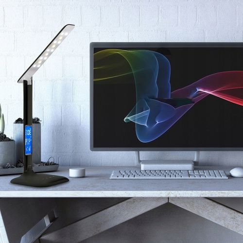 LAMPKA LED BIURKOWA SZKOLNA BIURKO WYŚWIETLACZ LCD ZEGAR DATA TEMPERATURA na Arena.pl