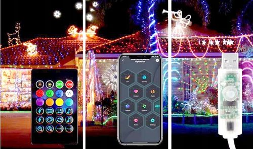 TAŚMA 200 LED INTELIGENTNE LAMPKI APLIKACJA BLUETOOTH PILOT STEROWANIE 20M na Arena.pl