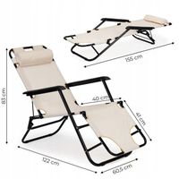 LEŻAK OGRODOWY FOTEL PLAŻOWY TURYSTYCZNY ROZKŁADANY WYGODNY Z PODUSZKĄ