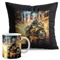 ZESTAW KUBEK + PODUSZKA CZARNA - MOTOR MOTOCYKL