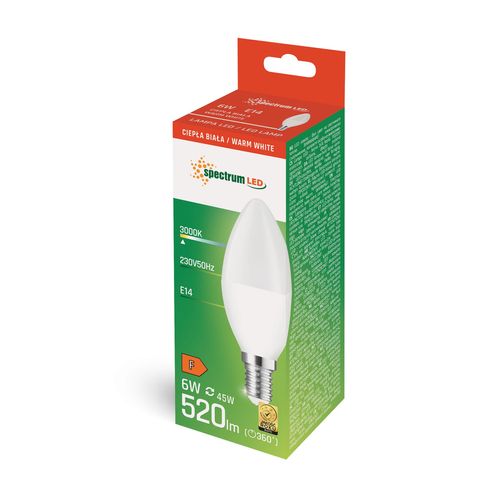 Żarówka LED Świecowa E-14 230V 6W Barwa Ciepła SpectrumLED WOJ+13026 na Arena.pl