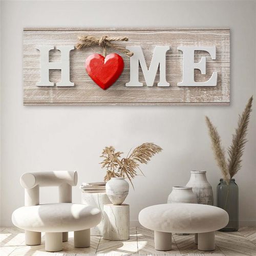 OBRAZ NA PŁÓTNIE Home Czerwone Serce Beżowy 150x50 na Arena.pl