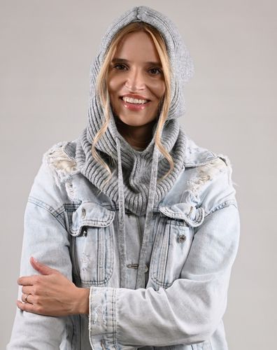 Czapka damska szara KAPTUR modny balaclava Kominiarka komin miekka zimowa na Arena.pl