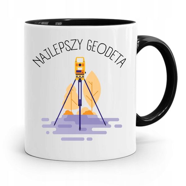 Kubek Czarny Dla Geodety Najlepszy Geodeta Prezent Z Nadrukiem Ze Zdjęciem zdjęcie 1