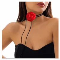 CHOKER NASZYJNIK ATŁAS RÓŻA CZERWONA MAŁA RZEMYK WALENTYNKI