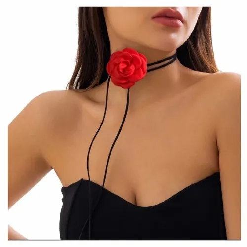 CHOKER NASZYJNIK ATŁAS RÓŻA CZERWONA MAŁA RZEMYK WALENTYNKI na Arena.pl