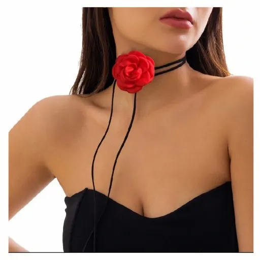 CHOKER NASZYJNIK ATŁAS RÓŻA CZERWONA MAŁA RZEMYK WALENTYNKI zdjęcie 1