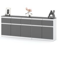 Komoda Do Sypialni Młodzieżowa Best Oleksa 5 Szuflad 200cm Biała Szara Mat