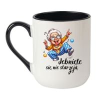 KUBEK "JEBNIĘTE SIĘ NIE STARZEJĄ" Wzór - Elegant Biało-Czarny 330 ml