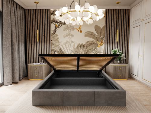 ŁÓŻKO TAPICEROWANE DO SYPIALNI 140x200 ŁÓŻKO PODWÓJNE Z POJEMNIKIEM SZARE na Arena.pl