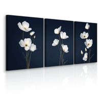 Obrazy Do Salonu Set Białe Maki Kwiaty Polne Natura Minimalizm 90cm x 40cm