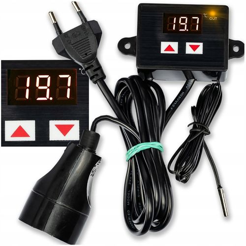 TERMOSTAT ELEKTRONICZNY REGULATOR TEMPERATURY Z GNIAZDKIEM I WTYCZKĄ 230V na Arena.pl
