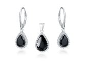 RODOWANY SREBRNY KOMPLET ŁEZKI CZARNE CYRKONIE