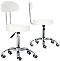 Taboret kosmetyczny z oparciem fryzjerski fotel biały