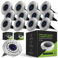 12x LAMPA SOLARNA LED OGRODOWA WBIJANA DYSK DO OGRODU GRUNTOWA MOCNA 16 LED