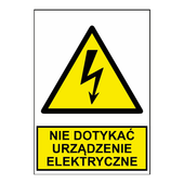 Naklejka informacyjna UWAGA URZĄDZENIE ELEKTRYCZNE ostrzegawcza 74x105mm