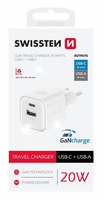 SZYBKA ŁADOWARKA SIECIOWA GaN 20W Power Delivery 1x USB-C+ 1xUSB-A SWISSTEN