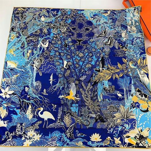 SZAL SZALIK jedwab Apaszka chusta niebieska złota na Arena.pl