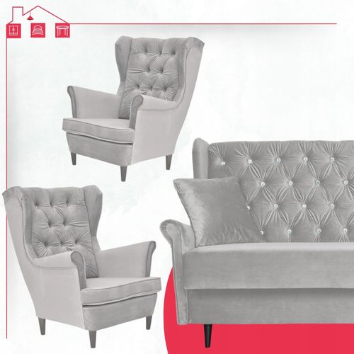 Zestaw wypoczynkowy welurowy komplet 2 fotele wersalka SZARY Family Meble na Arena.pl