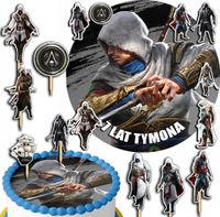 ZESTAW OPŁATEK NA TORT 20CM + TOPPERY PAPIEROWE - ASSASSIN IMIĘ 15CM 18CM