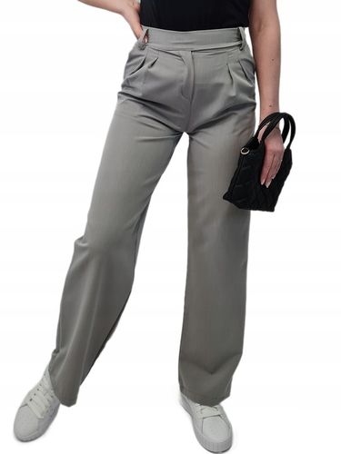 Nowoczesny GARNITUR DAMSKI Szary, Krótka Marynarka i Szerokie Spodnie, r.M na Arena.pl