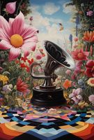 Plakat 67,5x100cm Gramofon w Kwiatach