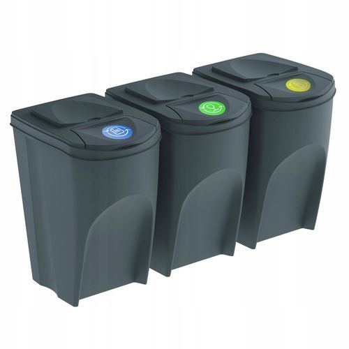 KOSZE POJEMNIKI SEGREGACJA ŚMIECI 3X35L SZARY KAMIENNY na Arena.pl