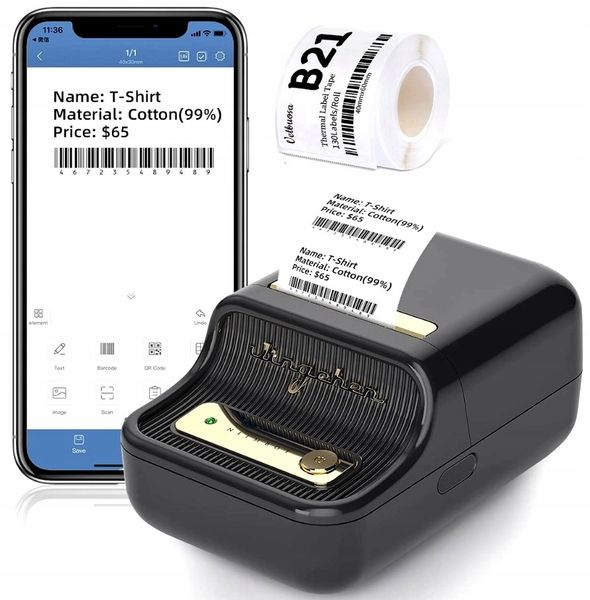 NIIMBOT B21 Drukarka Termiczna NAKLEJKI Bluetooth  NIIMBOT_B21_CZARNA zdjęcie 1