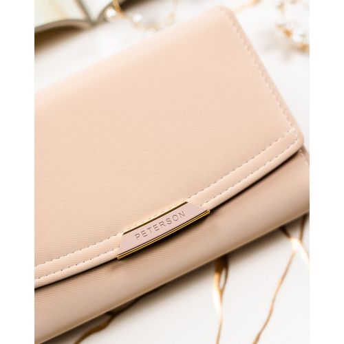 beżowy portfel damski ze skóry ekologicznej w orientacji poziomej na Arena.pl