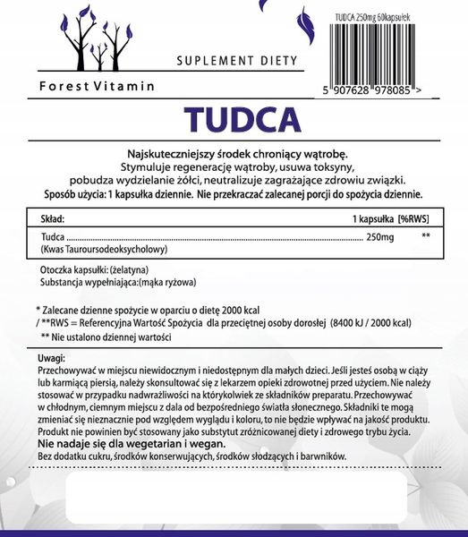 Forest Vitamin Tudca 250mg - 60 kapsułek zdjęcie 5