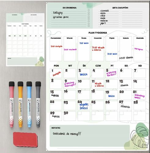 PLANER TABLICA NA LODÓWKĘ MAGNETYCZNA ORGANIZER NOTATNIK 4xPISAKI na Arena.pl