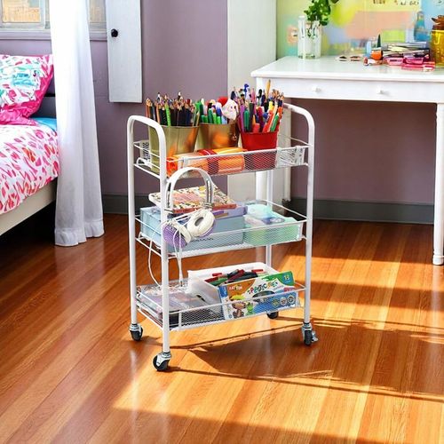 Metalowy wózek wielofunkcyjny 3-poziomowy z kółkami biały regał szafka na Arena.pl