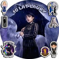 OPŁATEK NA TORT 20CM - WEDNESDAY ADDAMS + IMIĘ + ! 15CM 18CM