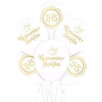 Balony na KOMUNIE komunijne IHS białe złote lateksowe gumowe ekologiczne x6