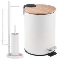 Komplet kosz na śmieci oraz stojak na papier toaletowy i szczotkę biały