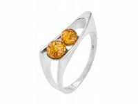 Pierścionek Srebrny z Bursztynami Bursztynem Lekki Łuk Srebro 925 Szeroki